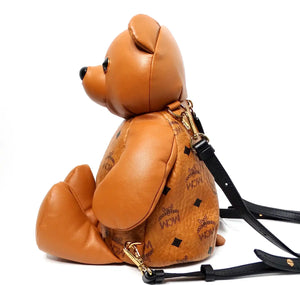 MCM Cognac Calfskin Visetos Bear Zoo Doll Backpack