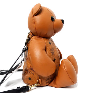 MCM Cognac Calfskin Visetos Bear Zoo Doll Backpack