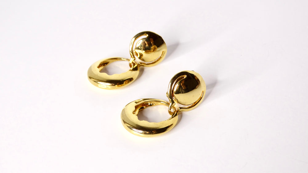 1980s YSL Inspired Door Knocker Style 18k Yellow Gold Plated Earrings