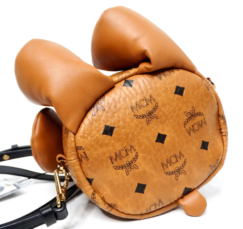 MCM Cognac Calfskin Visetos Bear Zoo Doll Backpack