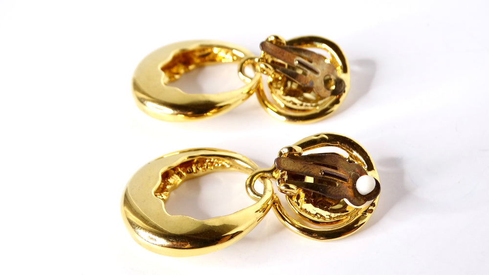 1980s YSL Inspired Door Knocker Style 18k Yellow Gold Plated Earrings