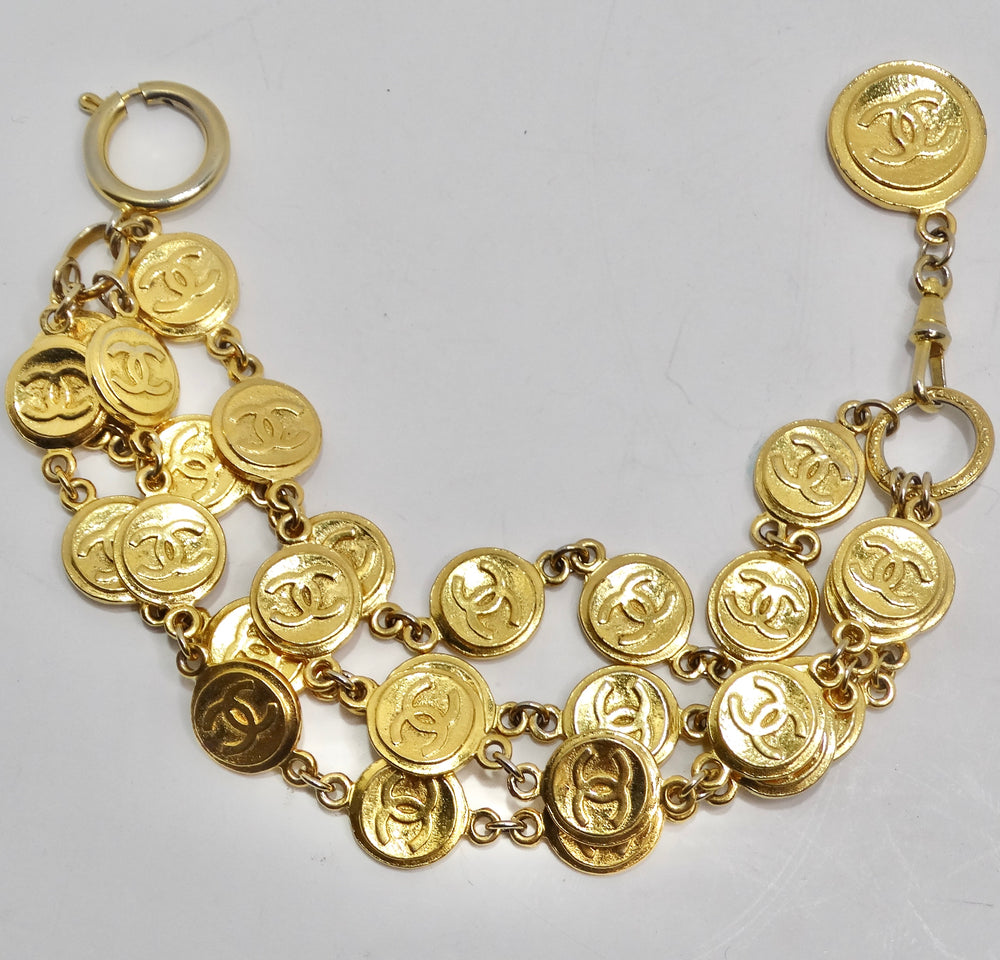 Chanel 1980s Gold Plated Multi Strand CC Charm Bracelet