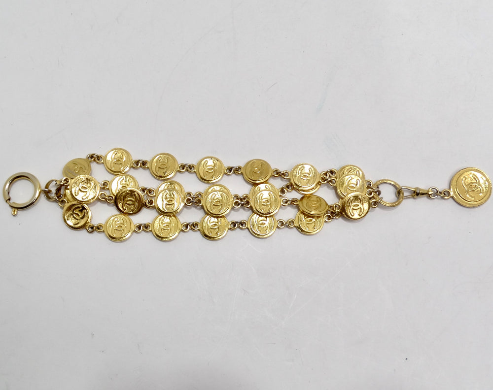 Chanel 1980s Gold Plated Multi Strand CC Charm Bracelet