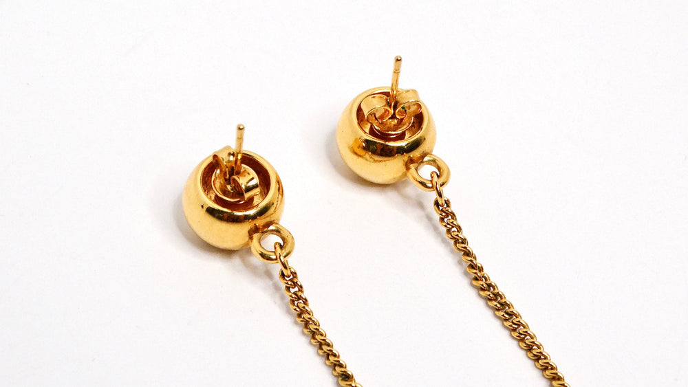 Chanel 18k Gold Plated Ball Charm Drop Earrings