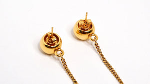 Chanel 18k Gold Plated Ball Charm Drop Earrings