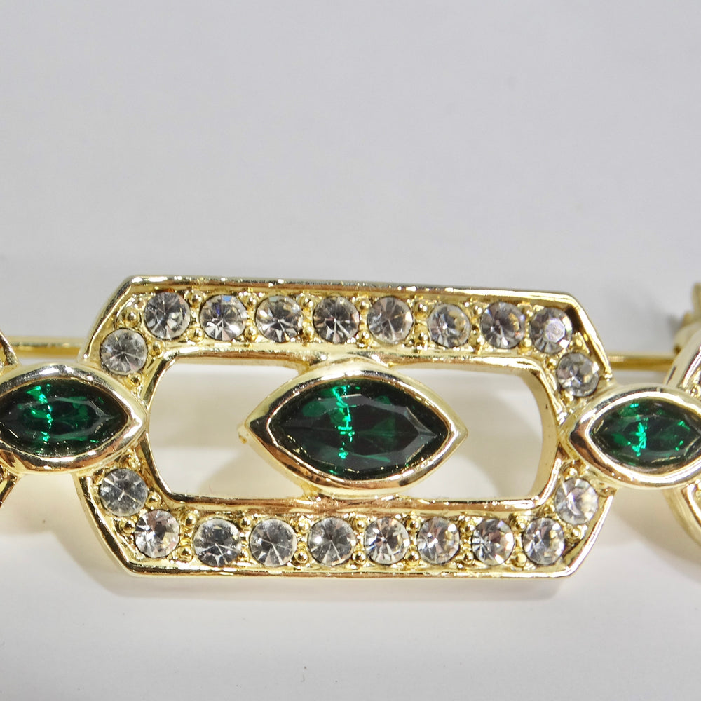 1980s 18K Gold Plated Synthetic Emerald Brooch
