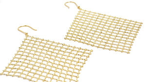 18k Yellow Gold Mesh Wire Chandelier Earrings