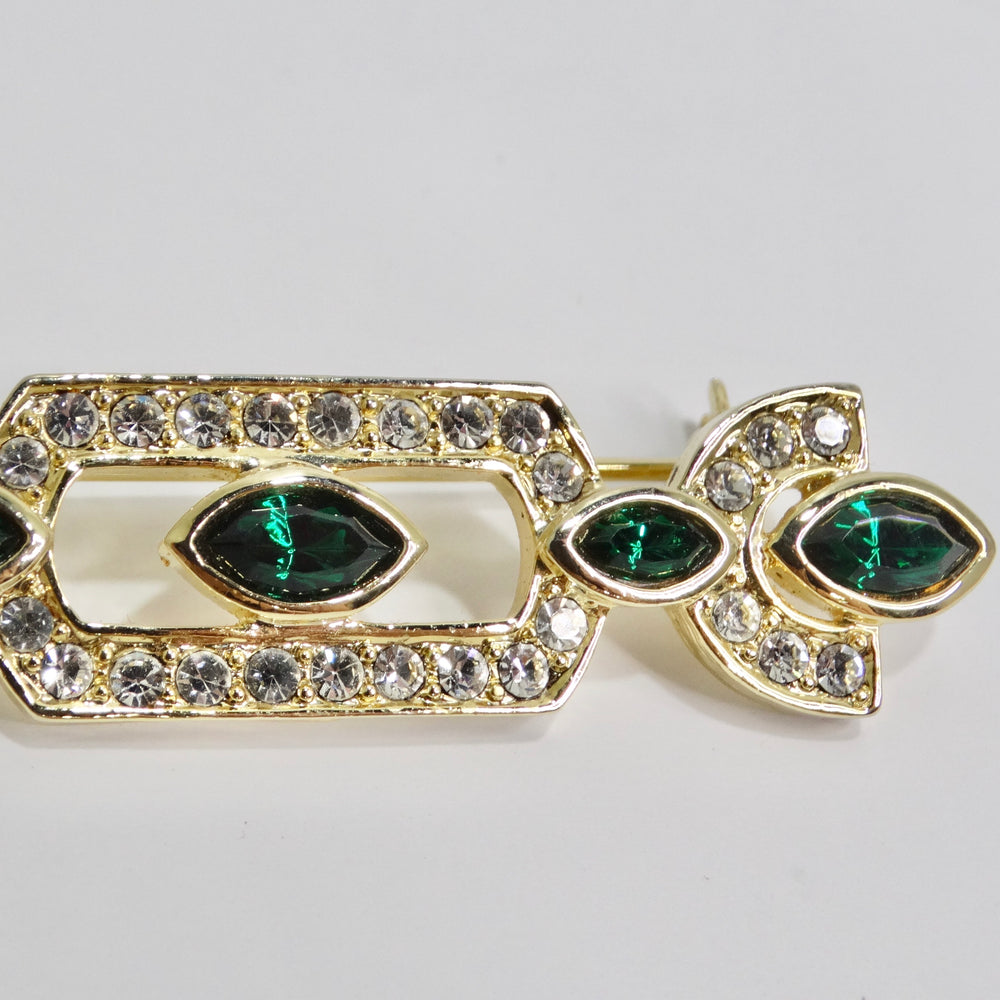 1980s 18K Gold Plated Synthetic Emerald Brooch