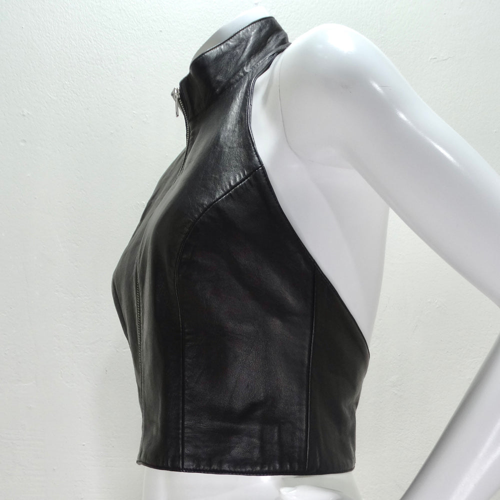 Michael Hoban 1980s Black Leather Zip-Up Top