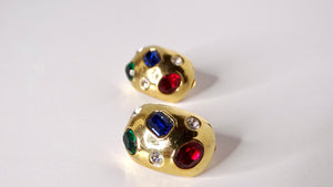 1980s Ciner Chunky Costume Gemstone 14k Gold Plated Clip-On Earrings