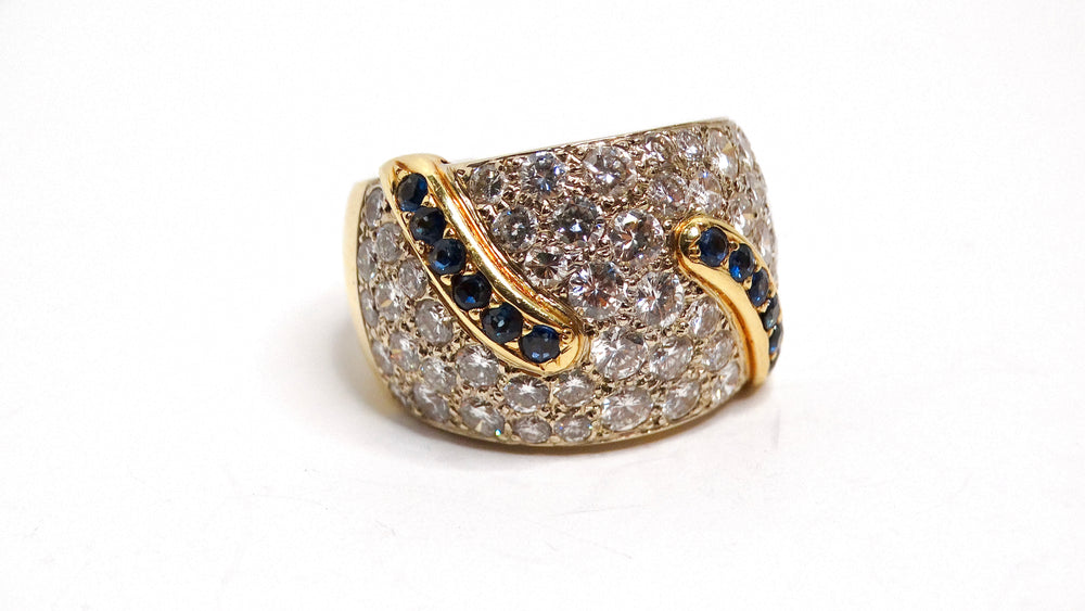 18k Yellow and White Gold Diamond and Sapphire Cocktail Ring