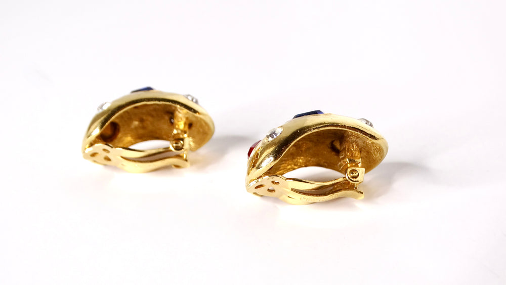 1980s Ciner Chunky Costume Gemstone 14k Gold Plated Clip-On Earrings