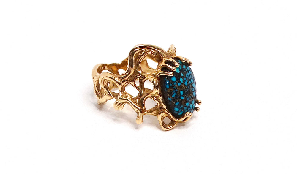 Spider Web Turquoise 14k Gold Ring