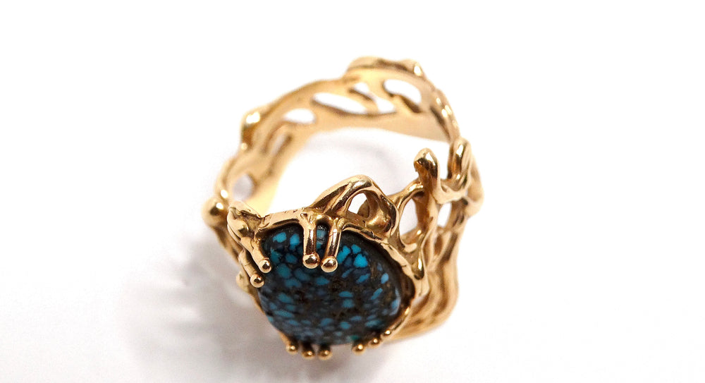 Spider Web Turquoise 14k Gold Ring