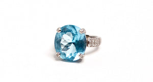 18k White Gold and Swiss Blue Topaz and Diamond Ring