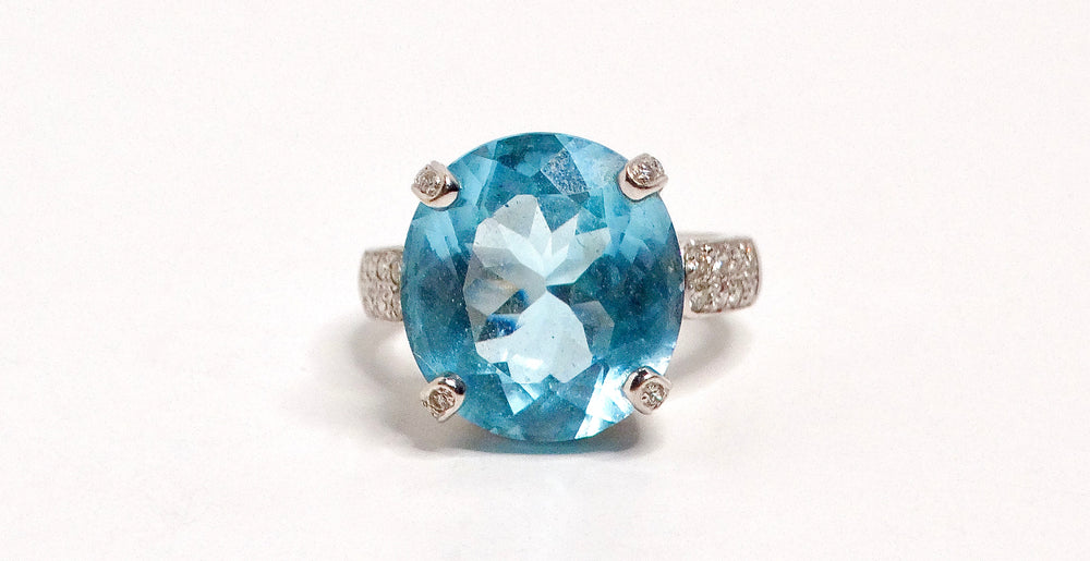 18k White Gold and Swiss Blue Topaz and Diamond Ring