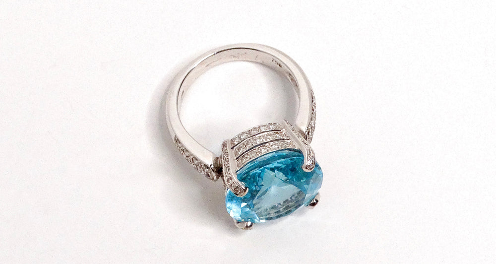 18k White Gold and Swiss Blue Topaz and Diamond Ring