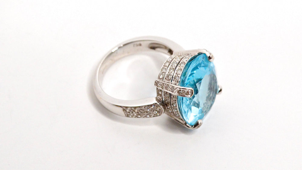 18k White Gold and Swiss Blue Topaz and Diamond Ring