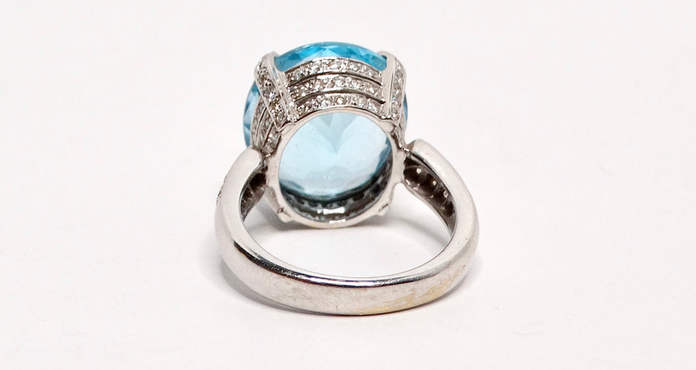 18k White Gold and Swiss Blue Topaz and Diamond Ring