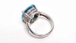 18k White Gold and Swiss Blue Topaz and Diamond Ring