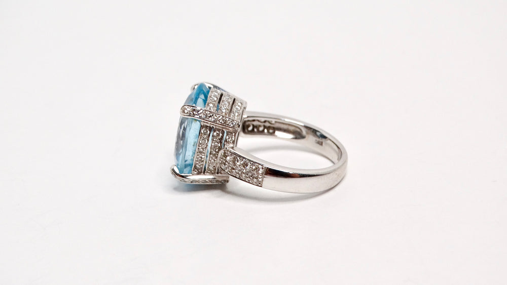 18k White Gold and Swiss Blue Topaz and Diamond Ring