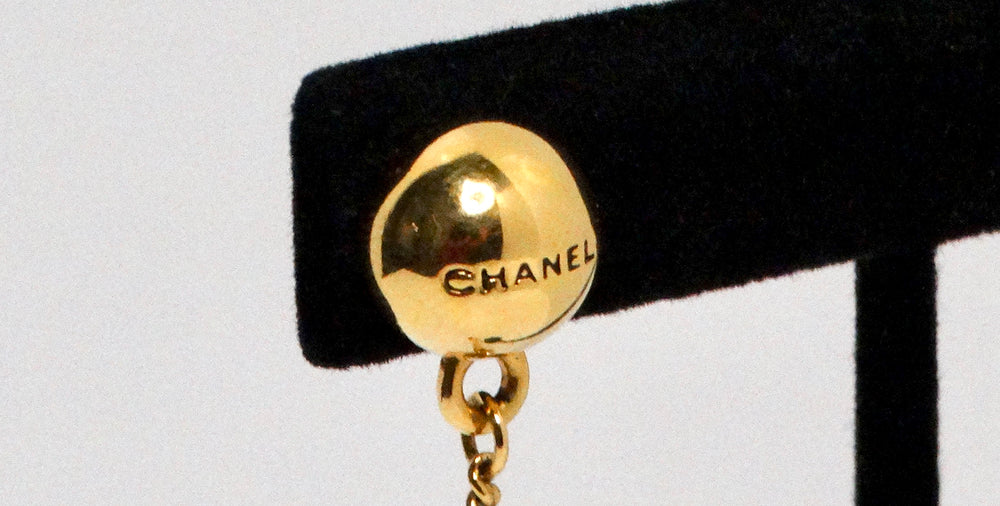 Chanel 18k Gold Plated Ball Charm Drop Earrings