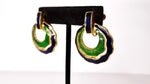 1980s David Webb Inspired Blue & Green Enamel 18k Gold Plated Earrings