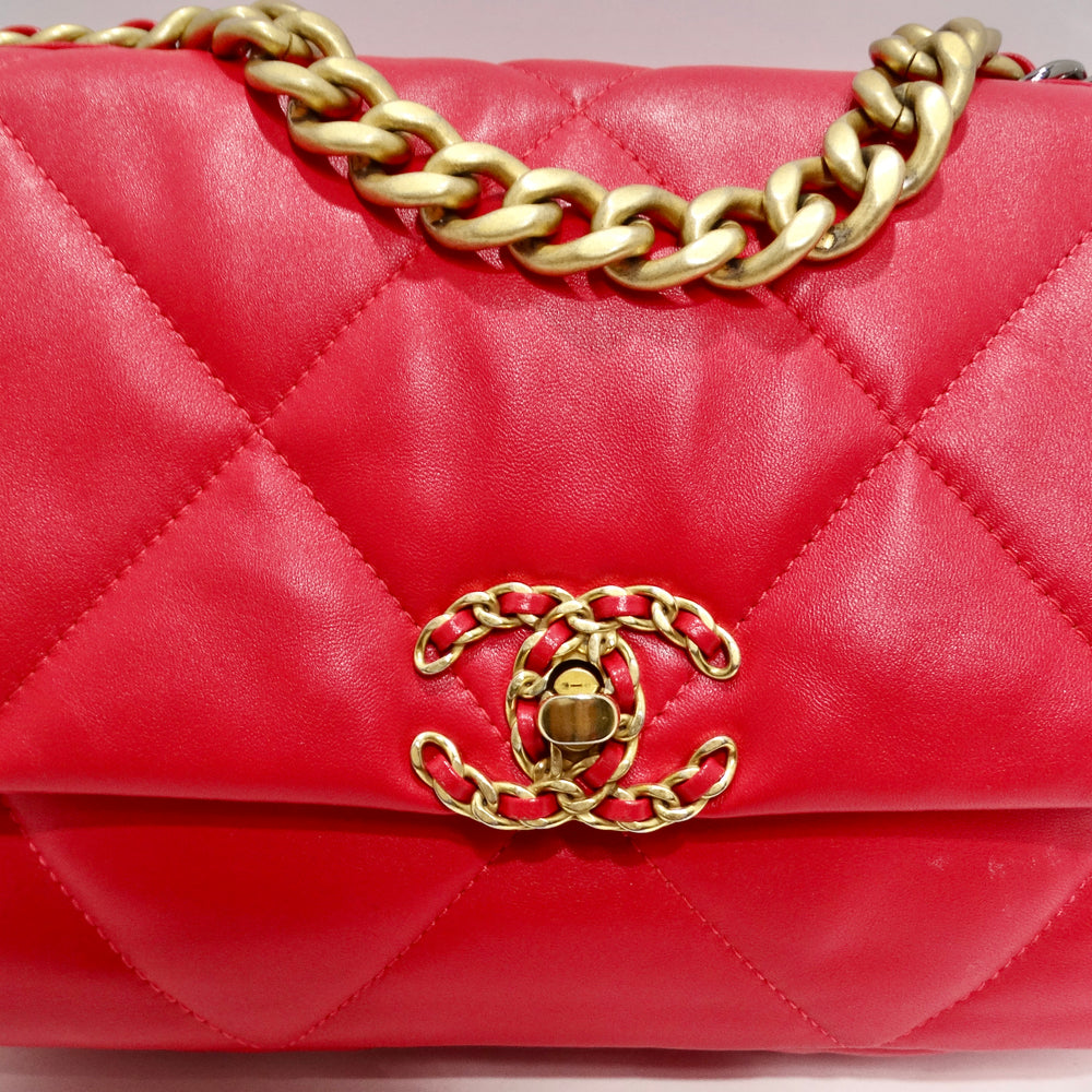 CHANEL Goatskin Quilted Large Chanel 19 Flap Red 1141681