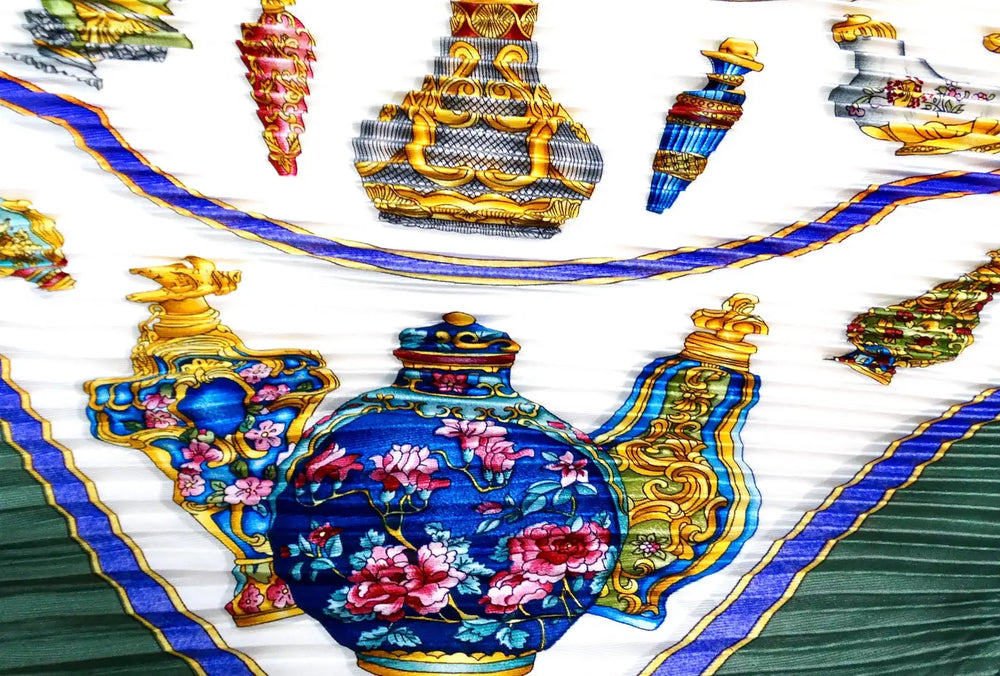 Hermes "Qu'importe le flacon" Bottle Print Silk Pleated Scarf circa 1980s