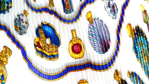 Hermes "Qu'importe le flacon" Bottle Print Silk Pleated Scarf circa 1980s