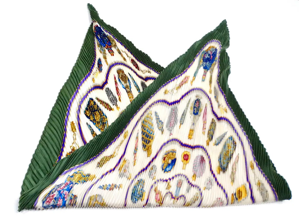 Hermes "Qu'importe le flacon" Bottle Print Silk Pleated Scarf circa 1980s