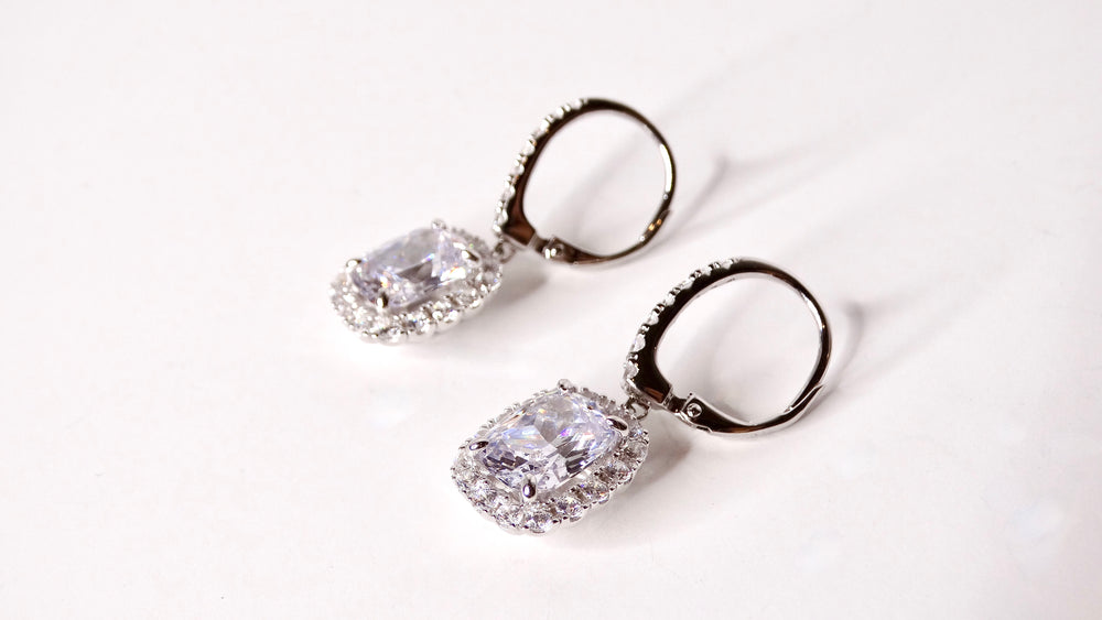 Vintage Sterling Silver Crystal Encrusted Drop Hoop Earrings