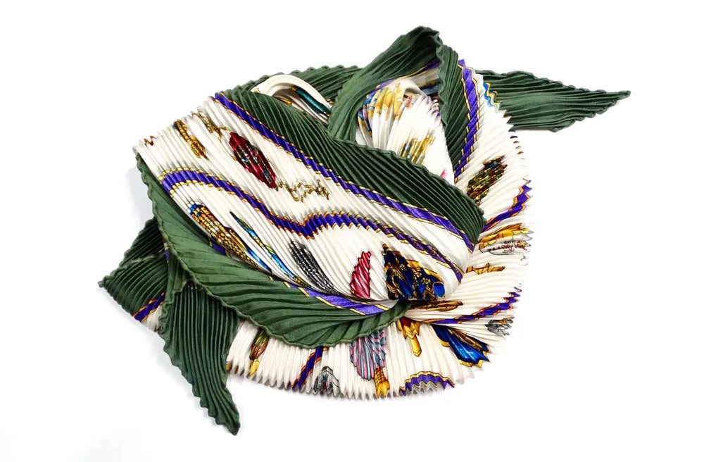 Hermes "Qu'importe le flacon" Bottle Print Silk Pleated Scarf circa 1980s