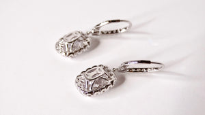 Vintage Sterling Silver Crystal Encrusted Drop Hoop Earrings