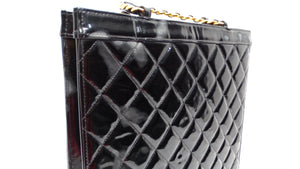 Chanel Circa 1990s Black Quilted Patent Leather Vintage Tote