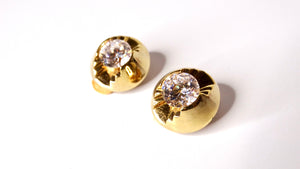 Vintage Chunky Geometric Crystal & 14k Gold Plated Stud Clip-On Earrings