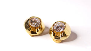 Vintage Chunky Geometric Crystal & 14k Gold Plated Stud Clip-On Earrings