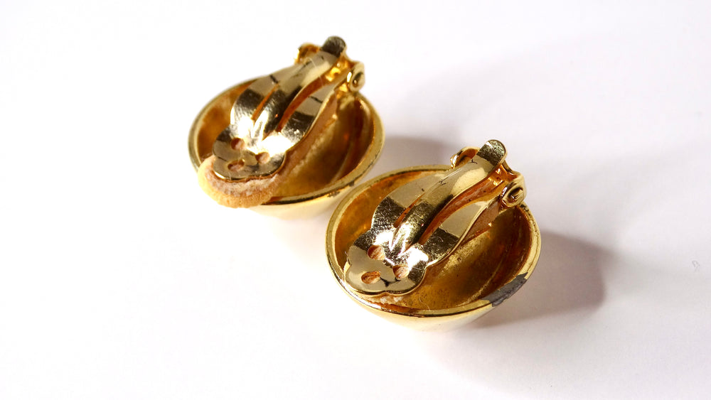 Vintage Chunky Geometric Crystal & 14k Gold Plated Stud Clip-On Earrings