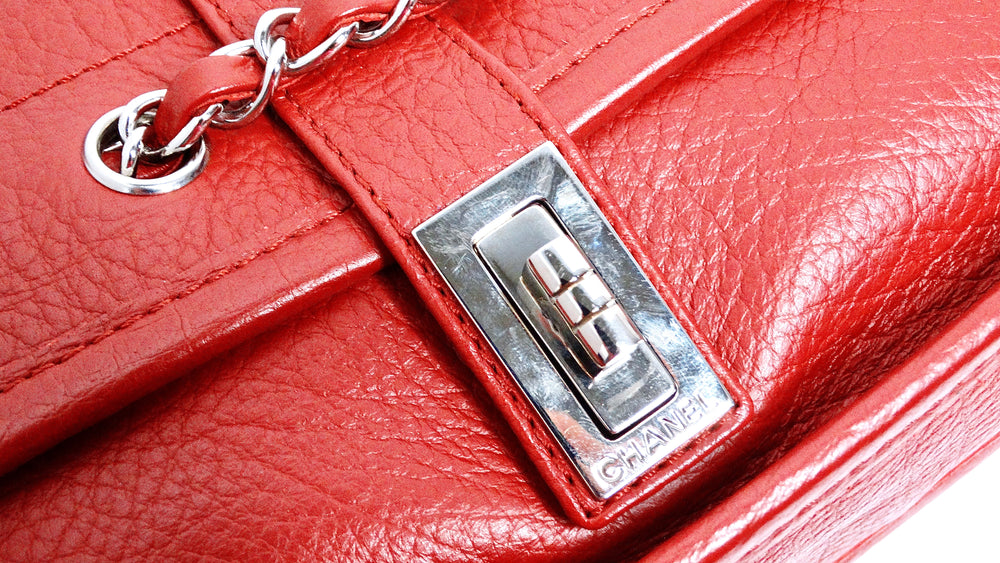 Chanel Circa 2003 Mademoiselle Red Leather Shoulder Bag