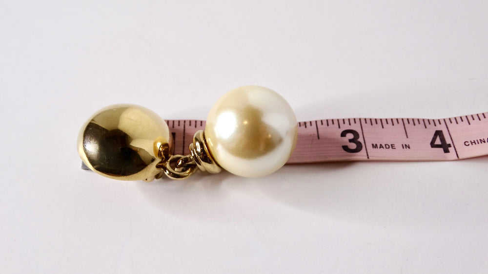 1980s Large Costume Pearl Drop 14k Gold Plated Clip-On Earrings