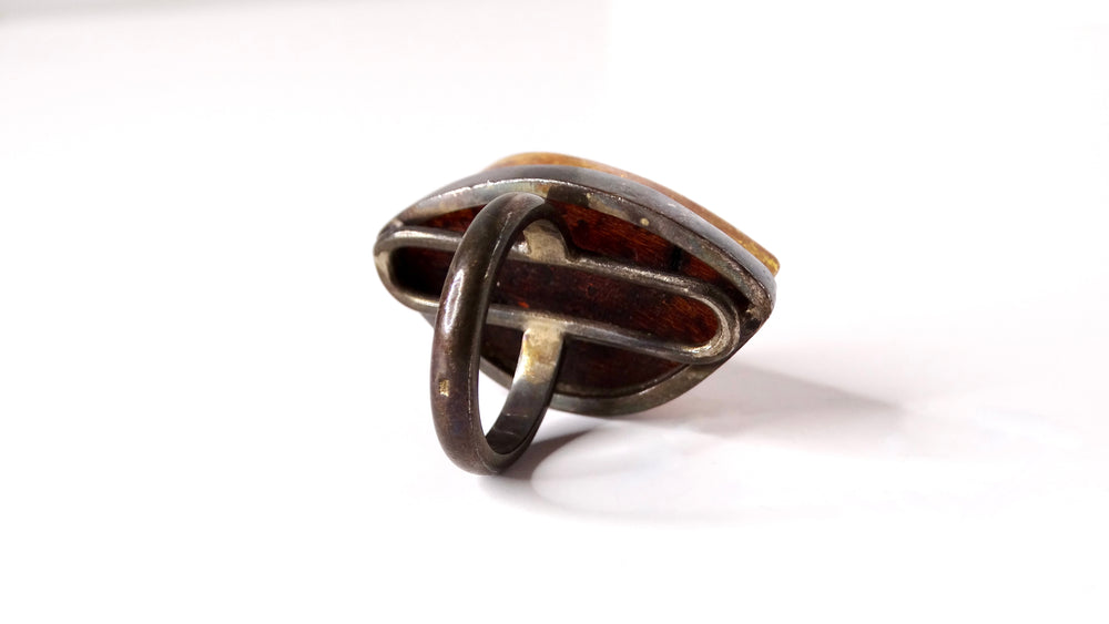 Vintage Large Costume Polished Amber Metal Cocktail Ring