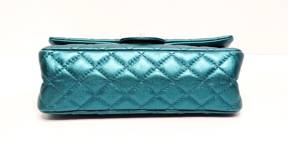 Chanel 2008 Reissue 2.55 Mademoiselle Metallic Turquoise Leather Shoulder Bag