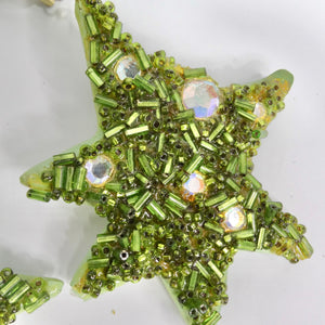 1980s Green Swarovski Crystal Embellished Star Clip On Earrings