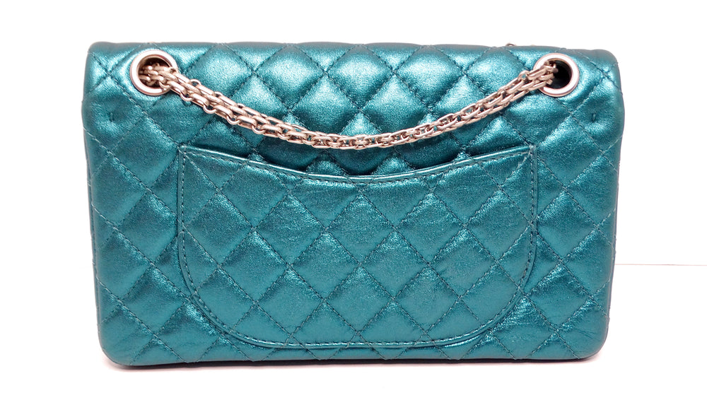 Chanel 2008 Reissue 2.55 Mademoiselle Metallic Turquoise Leather Shoulder Bag