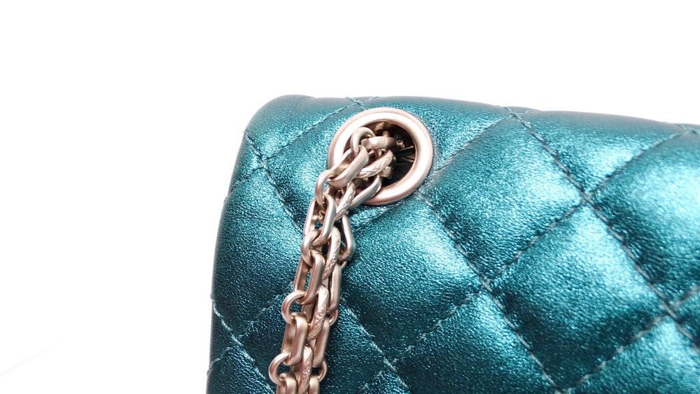 Chanel 2008 Reissue 2.55 Mademoiselle Metallic Turquoise Leather Shoulder Bag