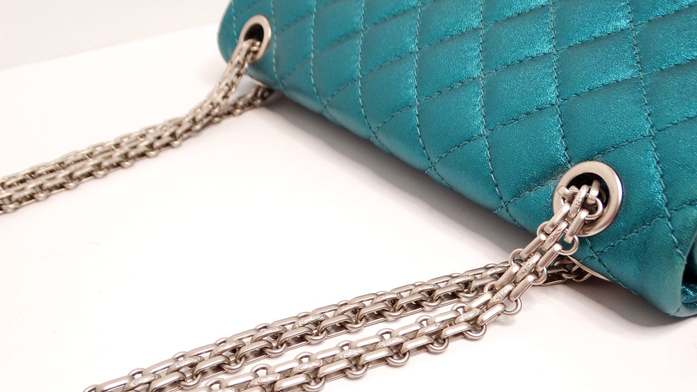 Chanel 2008 Reissue 2.55 Mademoiselle Metallic Turquoise Leather Shoulder Bag