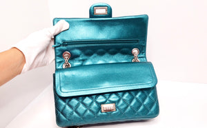 Chanel 2008 Reissue 2.55 Mademoiselle Metallic Turquoise Leather Shoulder Bag