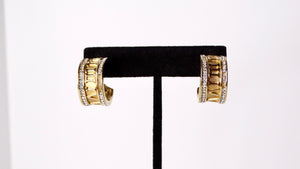 Vintage Roman Numeral Rhinestone & 14k Gold Plated Hoop Earrings