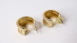 Vintage Roman Numeral Rhinestone & 14k Gold Plated Hoop Earrings