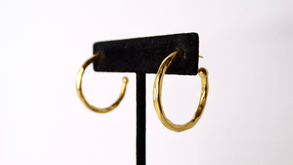 Vintage Skinny Hammered 18k Gold Plated Hoop Earrings